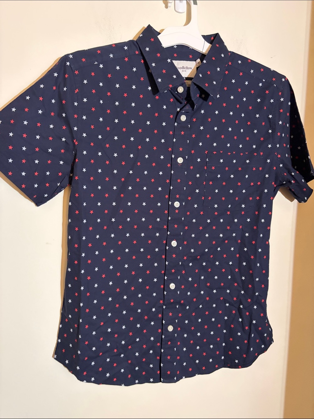 Goodfellow & Co Navy Short-Sleeve Button-Down with Red and White Star Print